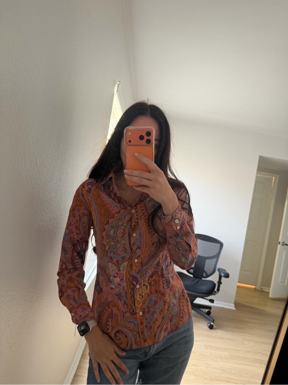 Etro Multicolor Orange Paisley Button-Down Shirt - Picture 2 of 6